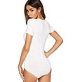 thumbnail image 2 of NBB Women Basic Solid Short Sleeve Scoop Neck Cotton Hipster Bodysuit Lingerie, Size Medium, 2 of 6