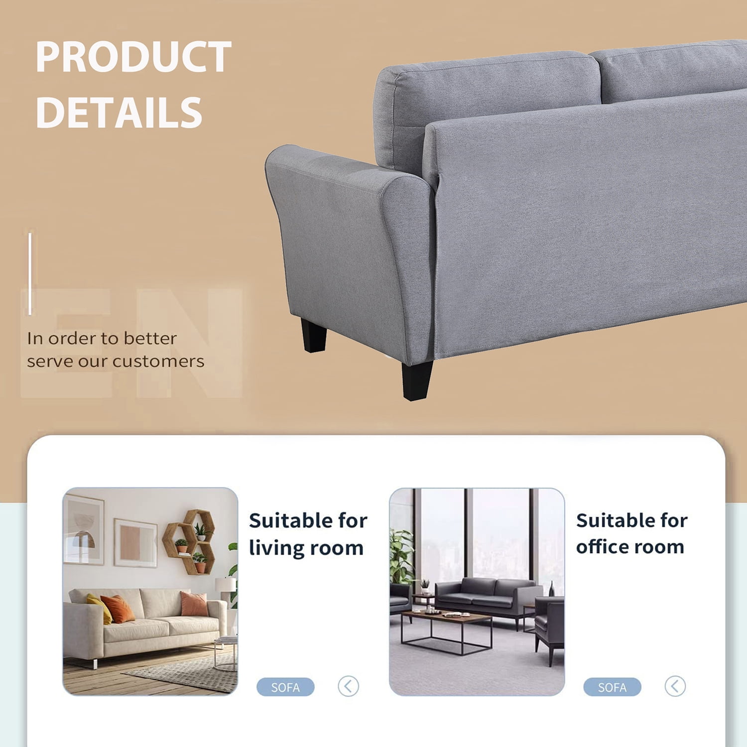 Kadyn 57.5" Modern Living Room Loveseat Sofa, Upholstered Sofa Couch for Home, Linen 2 Seater Sofa for Living Room, Light Grey-Blue