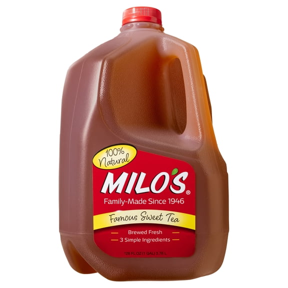 Milo's Famous Sweet Tea, Refrigerated Iced Tea, 128 fl oz Gallon, No Preservatives, 100% Natural, Brewed Fresh Daily