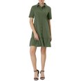 thumbnail image 5 of INSPIRE CHIC Women's Wear to Work Belted Button Down Cotton Ruffled Safari Shirt Dress XS Army Green, 5 of 6