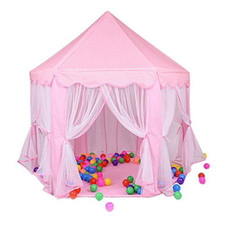 Kids Indoor Princess Castle Play Tents,Sanmersen Outdoor Portable Large Playhouse with LED Star Lights,Perfect Indoor Toys Gift for Child Toddlers Pink