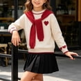 thumbnail image 5 of BLVB Kids Girls Valentine's Day Heart Pattern Knit Sweater Fashion Outfit Cute Pullover with Shawl 9-15 Years(Beige,11-12 Years), 5 of 7