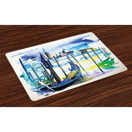 Landscape Placemats Set of 4 A View with Boat in Venice Italy Landmark Seascape Scenic Watercolor Paint, Washable Fabric Place Mats for Dining Room Kitchen Table Decor,Blue Purple Green, by (Best Scenic Places In Italy)