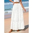 thumbnail image 4 of Women'S Boho Casual Summer 2025 Lace Embroidery Eyelet Elastic Waist Flowy Tiered A-Line Beach Maxi Skirt White XL, 4 of 8
