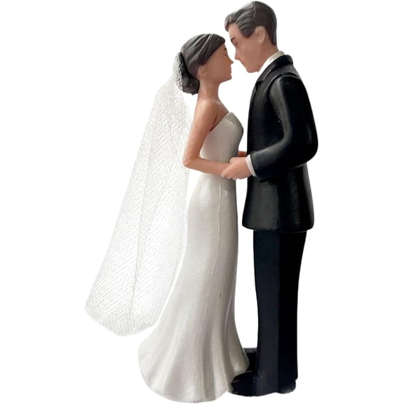 Wedding Bride and Groom Cake Topper Non-Edible, Classic Couple Cake Decor with Base, Couple Statue Centerpiece Wedding Decoration for Engagement Party