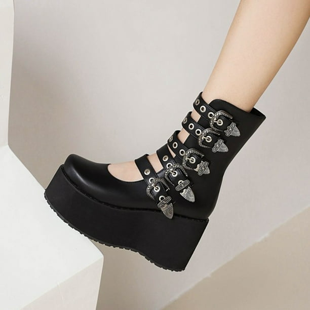 Black platform boots with buckles best sale