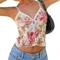 thumbnail image 1 of Gupgi Camisoles à Bretelles Spaghetti pour Femmes, Imprimé Floral, Col en V, Noué à l'Avant, Sans Manches, Haut Cami Ajusté, Débardeur, 1 of 7
