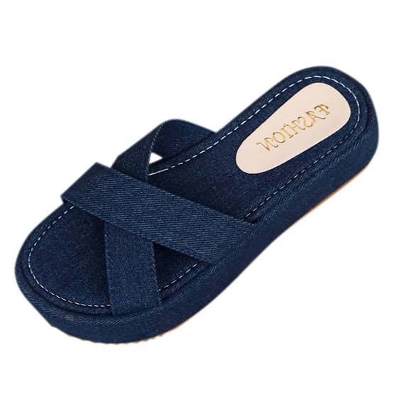 Hopeusnice Women's Slippers Non-Slip Nylon Spandex Materials Summer Shoes Thick-Soled Heel Trendy Soft Open Toe Breathable Arch Support Shoes Blue 38