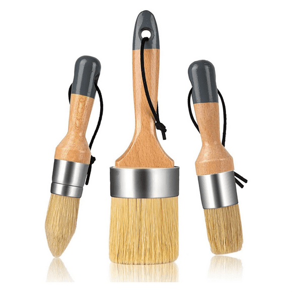 Chalk and Wax Paint Brush Set, Chalk Paint, Milk Paint for Furniture, 1 Largeoval Brush and 2 Small Round Brushes