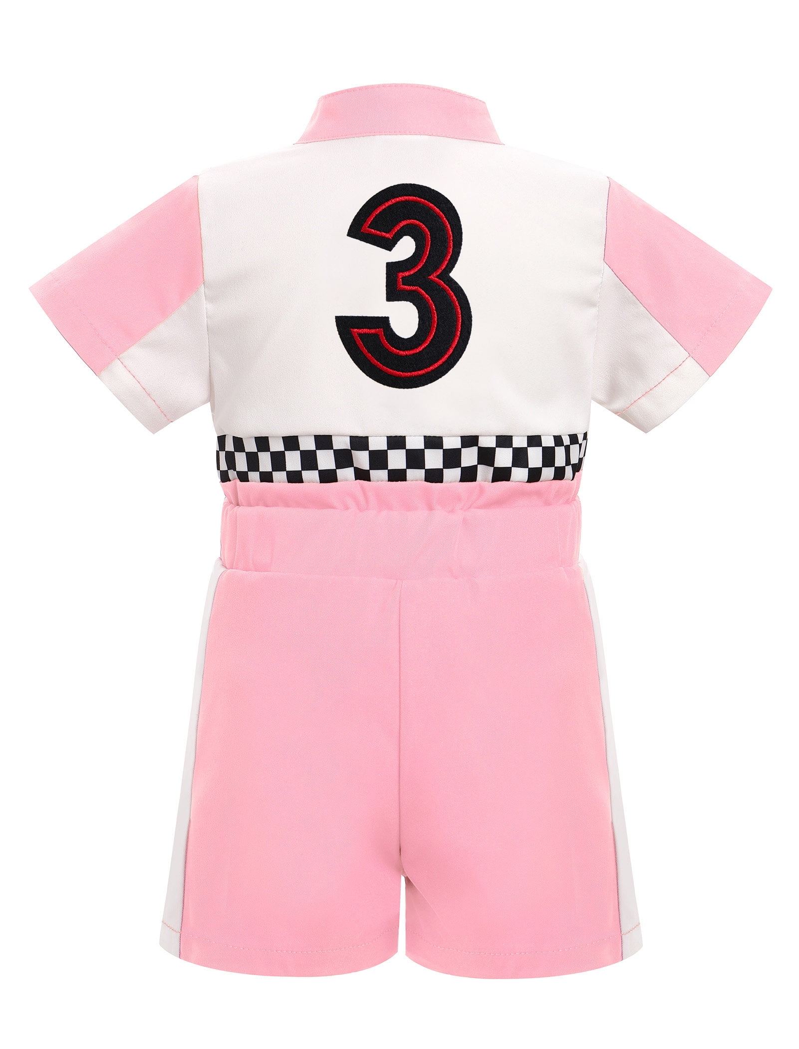IDOPIP Baby Race Car Driver Outfit Boys Girls 1st 2nd 3rd 4th Birthday Cake Smash Photoshoot Clothes Short Sleeve Racer Romper 2-3Years Pink