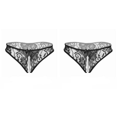Wijhcboe 2 Pack Underwear Bikini Underwear Women Thong Bragas Sexy Lingerie for plus Size Women Panties Thong Lace Word Rhinestone Body Stockings for Women Pants Ladies Briefs Pin up Linger