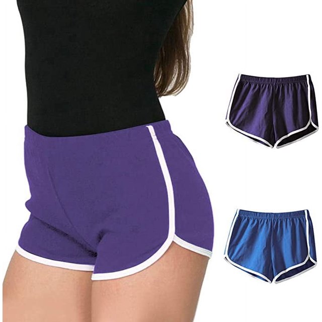 2 Pcs Shorts de Sport pour Femmes Shorts Rétro Shorts de Yoga Actifs Pantalons avec Bords Colorés