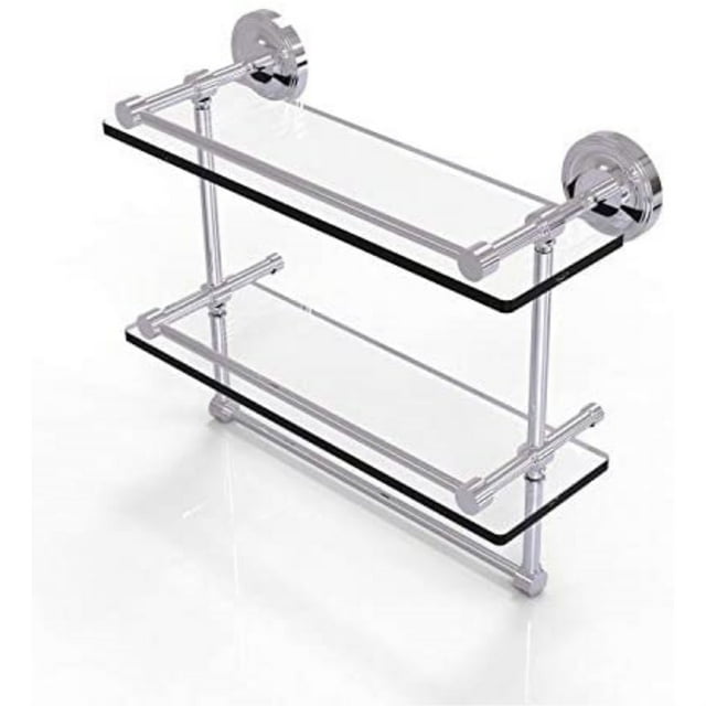 Allied Brass 16 Inch Gallery Double Glass Shelf with Towel Bar - PRBP-2TB/16-GAL-PC