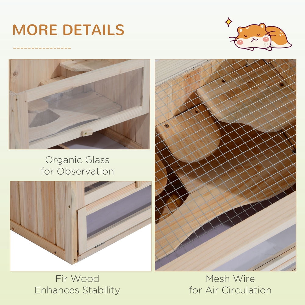 Barara King 2-Level Hamster Cage Mice and Rat House, Small Animal Habitat for Guinea Pigs, Chinchillas with Openable Top, Front Door, Shelf and Ladder, Natural