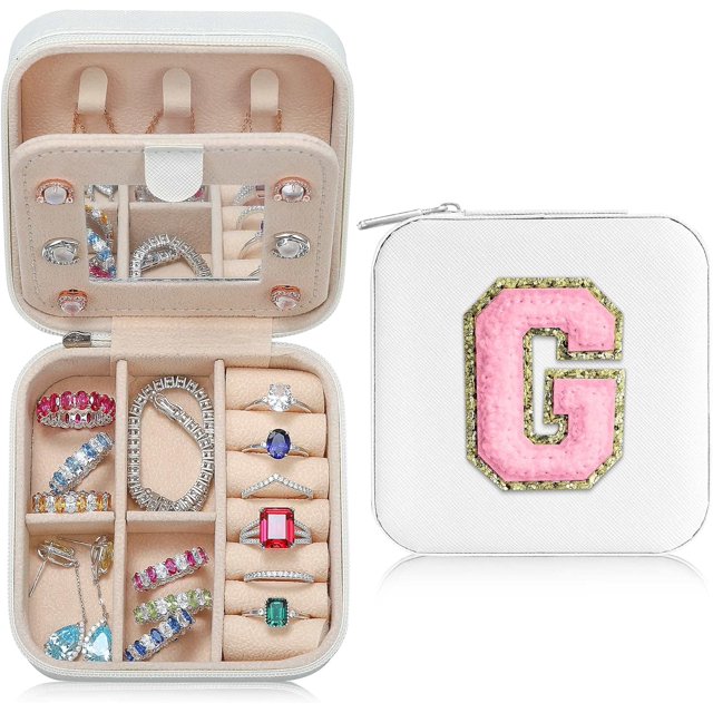 LAICAIW Small Jewelry Box for Girls, Travel Initial Jewelry Box for Girls | Small Jewelry Organizer Box | Travel Jewelry Case Jewelry Box Organizer | Mini Travel Jewelry Box-Initial G