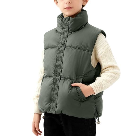 UQJfacai Boys Puffer Vest Kids Stand Collar Sleeveless Zip Up Winter Warm Jacket Casual Padded Gilet Outerwear with Pockets 3-13 Years