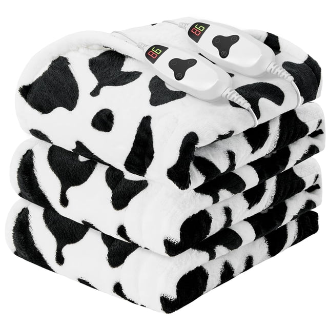 Manta térmica RUJIPO, tamaño king, 230 x 254 cm, color negro, estampado de vaca