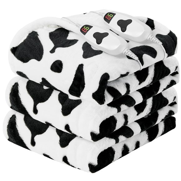 Manta térmica RUJIPO, tamaño king, 230 x 254 cm, color negro, estampado de vaca
