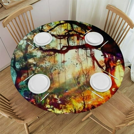 

SHERONV Trees Sunlight Round Table Cover Stain Resistant & Washable for Indoor Outdoor Dining Wedding Parties 100% Polyester Table Cloth Ideal for Home Kitchen Outdoor Decoration 38 -42