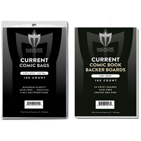 (100) Current Size Ultra Clear Comic Book Bags and Boards - by Max Pro (Qty= 100 Bags and 100 (Best Bags And Boards For Comics)