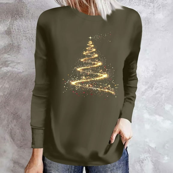 VgaVtl T Shirts for Women Plus Size Cotton Long Sleeve Christmas Tops Women Christmas Print Casual Vacation Sports Tops,Green XL