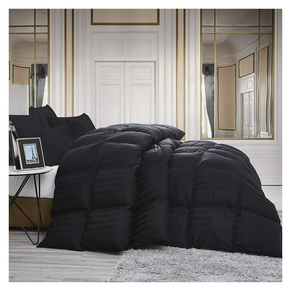 Luxurious All-Season Goose Down Comforter California King Duvet Insert, Black Stripe Damask Design, 1200 Thread Count 100% Egyptian Cotton Down Proof Fabric, 70 oz Fill Weight