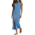 thumbnail image 2 of YuXingFu Seersucker Dress Women Maxi Square Neckline Plus Size Womens Dress Sleeveless Wrap Long Casual Summer Sky Blue L, 2 of 6