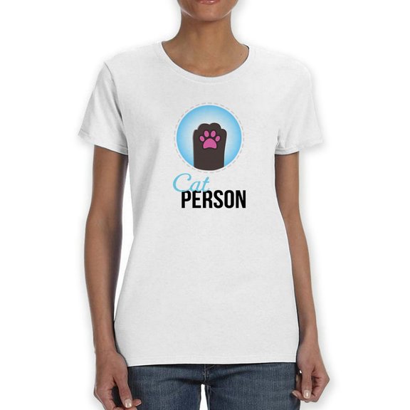 "Cat Person" Quote Cute Cat Paw Center Chest Graphic Women White T-Shirt, Female Small