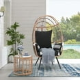 thumbnail image 3 of Outdoor Wicker Side Table, Patio End Table with Tempered Glass Top, All-Weather PE Rattan Round Coffee Table, Iron Frame, Beige, 3 of 8