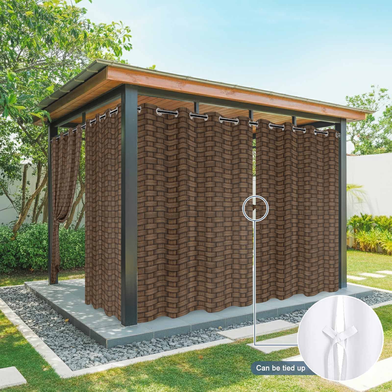 Outdoor Curtains for Patio Waterproof, Dark Brown Rattan Outdoor Privacy Panels Grommet, Vintage Abstract Wicker Texture Blackout Outside Curtains for Porch/Cabana/Pergola/Gazebo 54"x95", 2 Panels