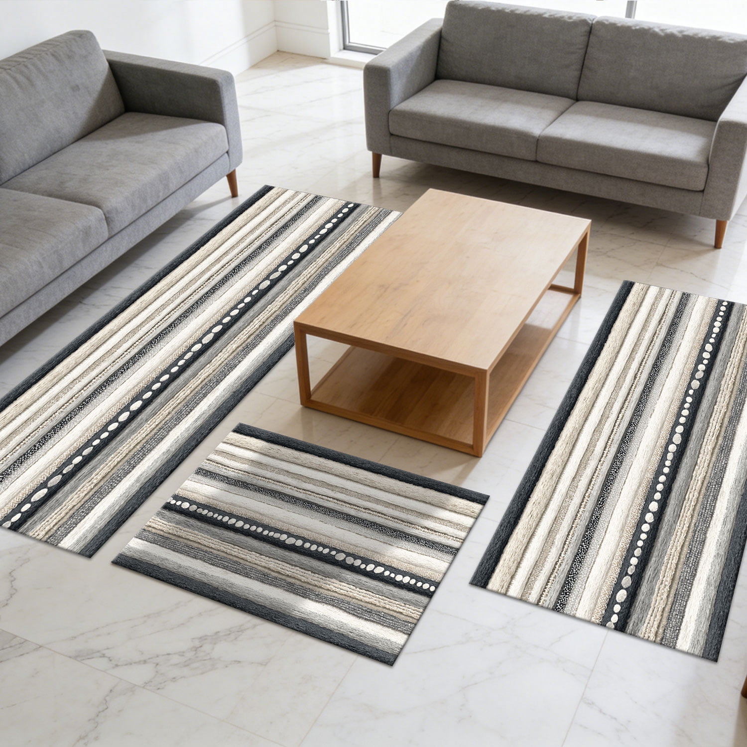 3 Piece Kitchen Rug Set, Non-Slip And Washable, Abstract Pattern Kitchen Hallway Rug, Soft And Comfortable, Suitable For Sinks, Floors, Entrances, Hallways and Bathrooms