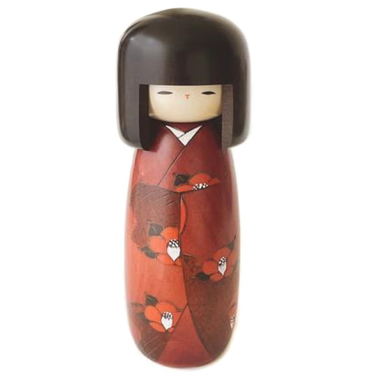 Camellia Flower Wooden Authentic Kokeshi Doll 