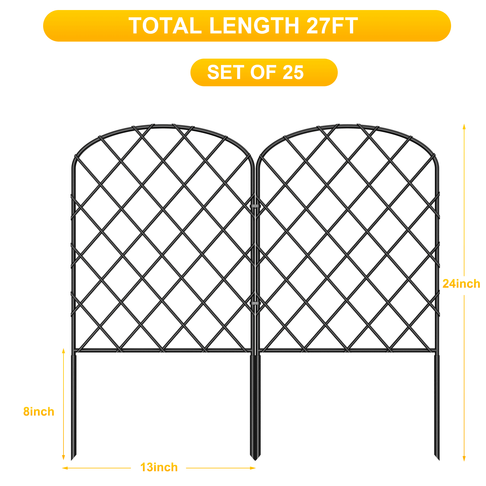 24" (H) x 27FT (L) Metal Decorative Garden Fence Outdoor Patio Barrier Diamond Lattice