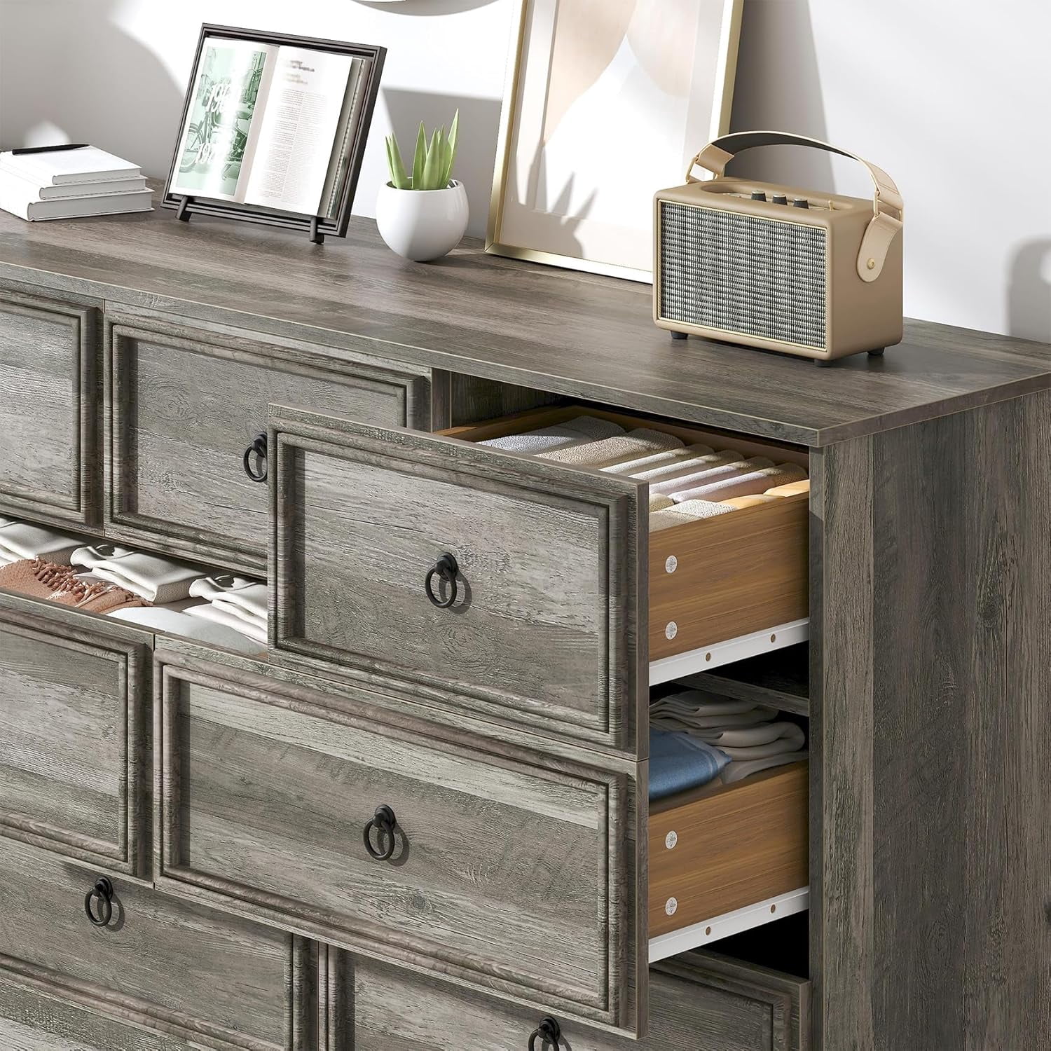 Frmobepts 10 Drawer Dresser for Bedroom, Dresser TV Stand, Chest of Drawers for Storage and Organization, Gray