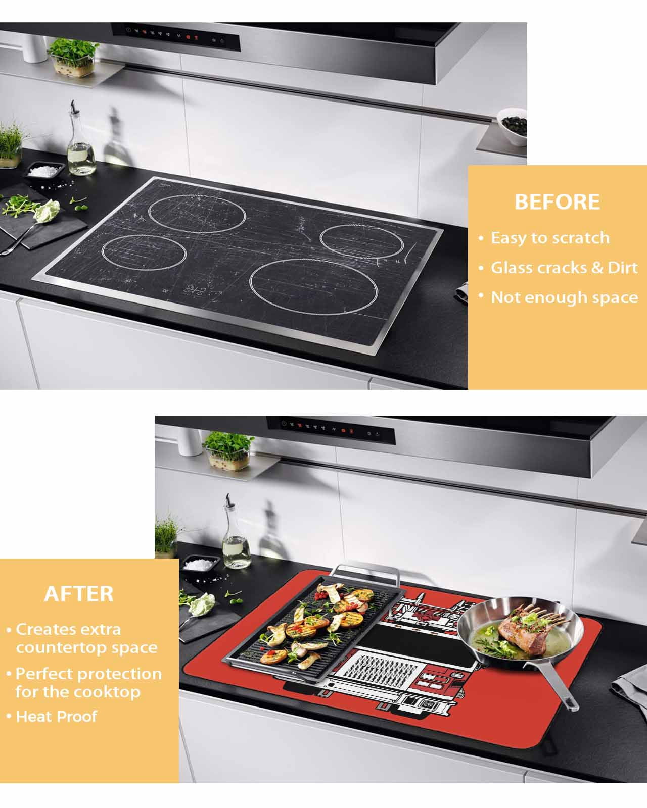 Large Induction Cooktop Protector Mat Cars Stove Top Covers for Electric Stove, Red Cartoon Funny Simple Truck Silhouettes Art Decorative Stove Burner Cover Mats, Glass Top Stove Cover