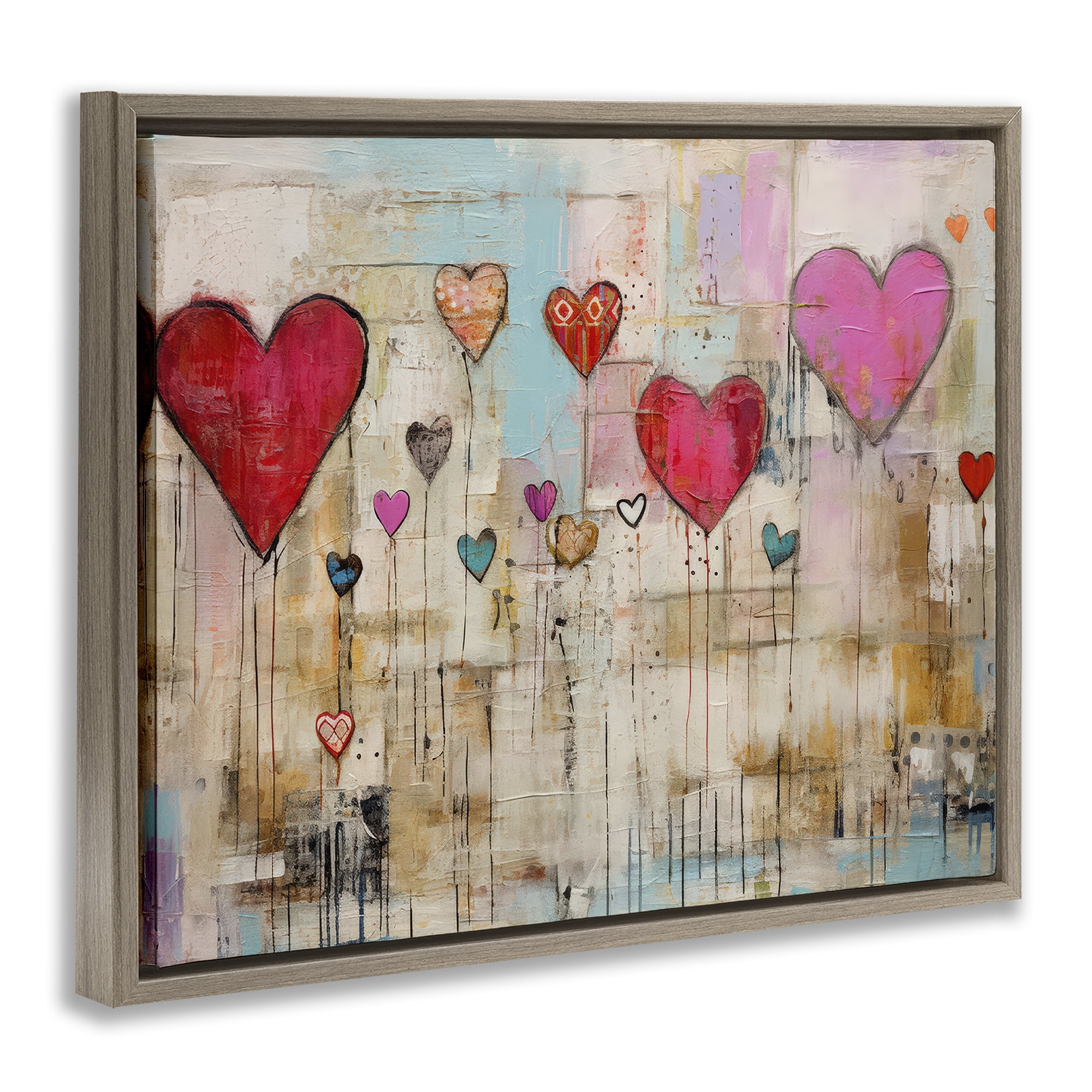 Stupell Industries Modern Floating Hearts Abstract Painting Brown Floater Framed Canvas Art Print Wall Art, 31 x 25