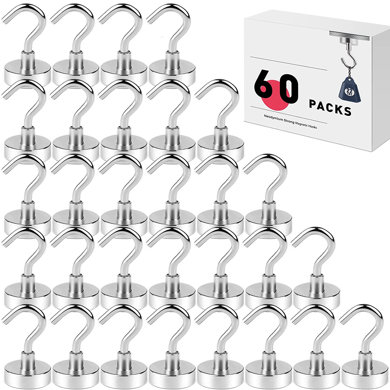 DIYMAG Strong Hooks Heavy Duty, 22Lbs Rare Earth Hook