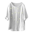 thumbnail image 4 of TYGHBN Women's and Linen Summer Embroidery Casual Literary Retro Solid Color Top Short Sleeve T Shirt Light Shirts for Women Large Woman Shirt Summer Tee Shirts for Women Tops Womens Womens Polyester, 4 of 4