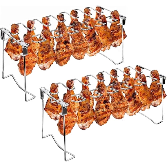 2 Packs Grill Rack, Chicken Leg and Wing Rack, 14 Slots BBQ Chicken Drumsticks Holder Stainless Steel Roaster Stand for Smoker Grill, Oven, Charcoal Grill