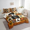 thumbnail image 3 of Feelyou Halloween Witch Hat Bedding Comforter Set 7pcs, Mystic Gothic Castle Queen Bedding Sets, Black Orange Patchwork Buffalo Reversible Queen Sheet Sets, Lightweight Room Decor, 3 of 7