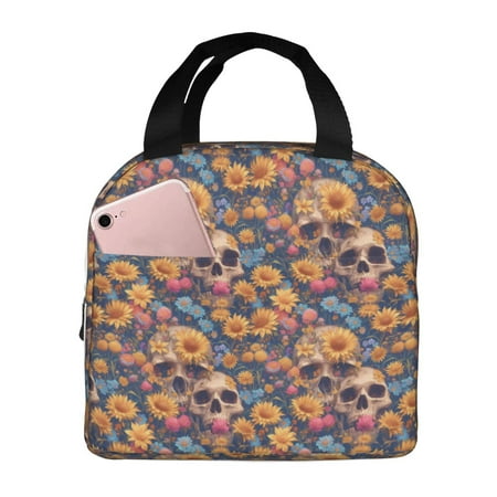 Insulated Lunch Bag for Women Men - Skull daisy colorful Leakproof Cooler Lunch Box for Women Men  Lunch Tote Bags for Work School Picnic Travel