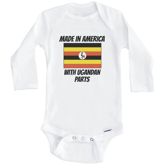Made In America With Ugandan Parts Uganda Flag Funny One Piece Baby Bodysuit (Long Sleeve), 0-3 Months White