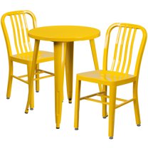 Flash Furniture Commercial Grade 24" Round Yellow Metal Indoor-Outdoor Table Set with 2 Vertical Slat Back Chairs