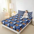 thumbnail image 2 of Manfei Cartoon Pumpkin Full Size Sheets for Kid, Gothic Castle Bat Bed Sheets, Blue Horror Halloween Sheet Sets, Ultra Soft Home Decor, 4pcs, 2 of 7