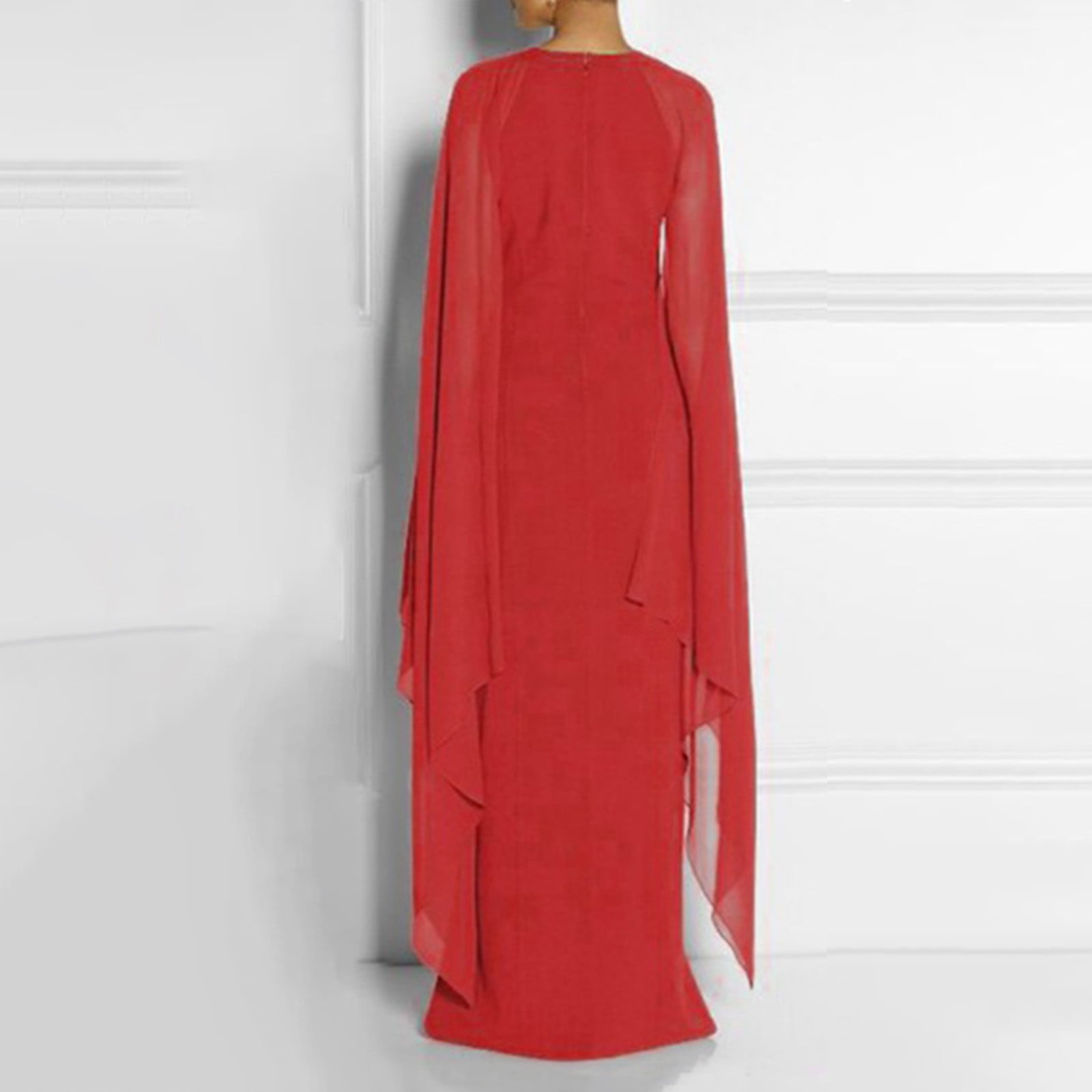 Evening Dress for Women Formal Maxi Cape Split Long Dress Plus Size Floor Length Party Maxi Gowns Elegant Classy (3X-Large, Red)