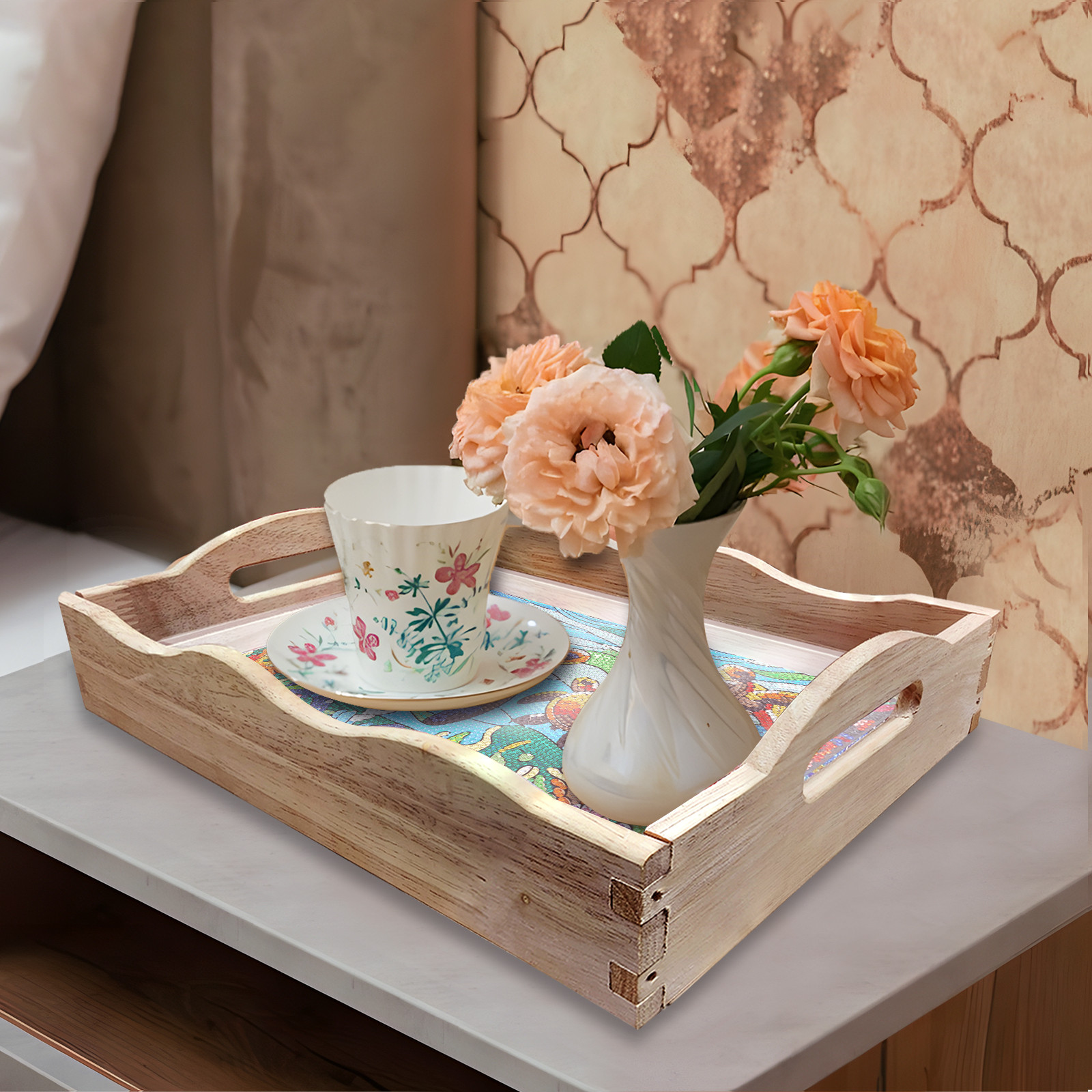FLOPESN DIY Sea Turtles Dot Diamond Painting Tray, 11.81*7.87 inch, Creative Design Handmade Wooden Tray Dinner Plate diamond art kit