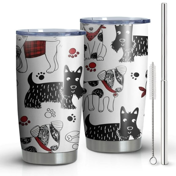 20oz Tumblers Scribble Dogs Stainless Steel Vacuum Insulated Double Wall Travel Tumbler Cups Mug with Lid and Straw,Cleaning Brush for Cold & Hot Drinks