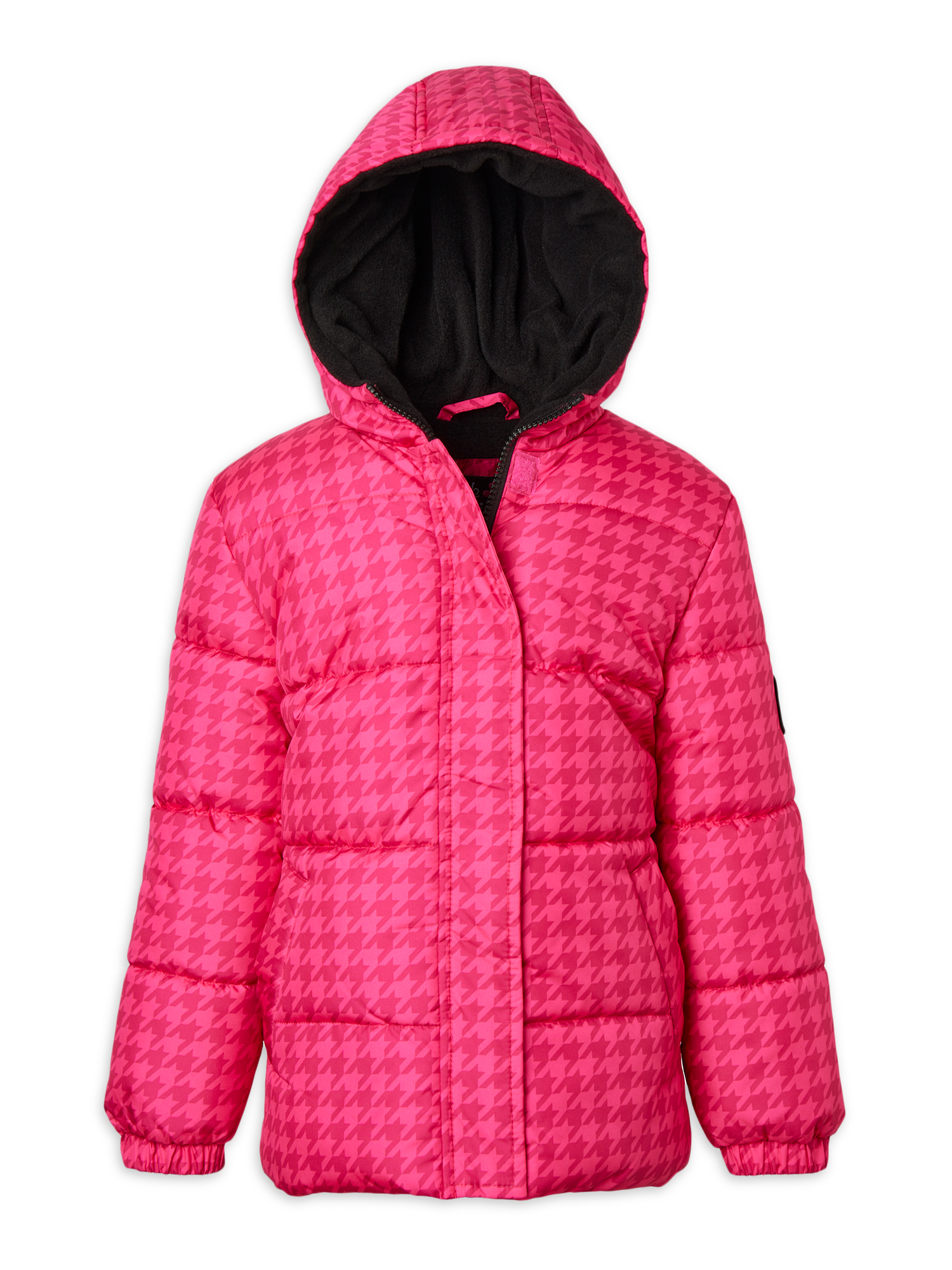 Pink Platinum Girls' Hooded Houndstooth Winter Puffer Coat, Sizes 4-16 - image 2 of 2