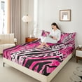 thumbnail image 4 of Homewish Zebra Cheetah Print Twin Sheet Sets, Black Pink Stripes Twin Fitted Sheet, Vintage Oil Printing Flat Sheet, Super Cozy Room Decor, 3 Pieces, 4 of 7