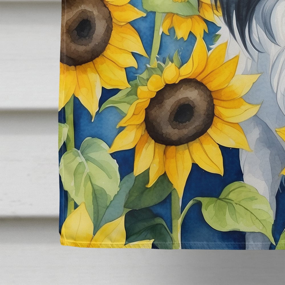 Japanese Chin in Sunflowers House Flag 28 in x 40 in